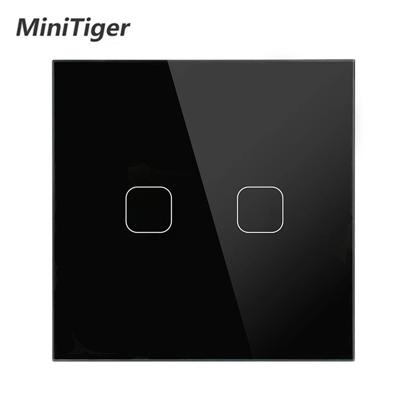

EU Standard Touch Switch 2 Gang 1 Way Black Crystal Glass Switch Panel Single FireWire touch sensing wall switch