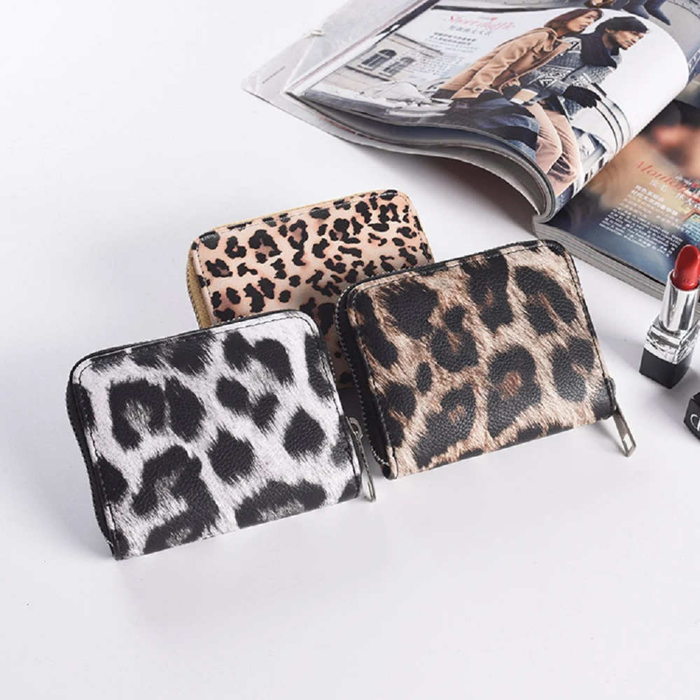 Monedero con de leopardo para mujer, con cremallera, tarjetero, monedero de guepardo, monedero de cuero Pu - AliExpress