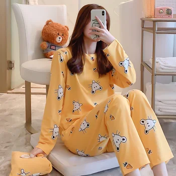

2020 Spring And Autumn Funny Pajama Sets For Women Hot Sale Long Sleeve Trousers Pyjamas Good Quality Pijama Night Sleepwear