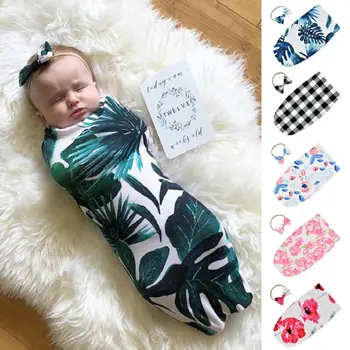 

2020 Newborn Baby Swaddle Sleeping Bags Swaddle Muslin Wrap Headband Cotton Sleeping Bags Baby Girl Boy Photo Props Blankets