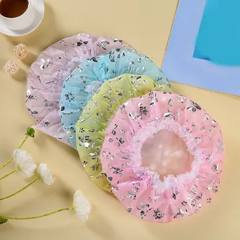 

Double Layer Caps Multifunction Colorful Anti-smoke Bathing Cap Bath Hat Shower Caps Waterproof Women Casual Print Lace Hats