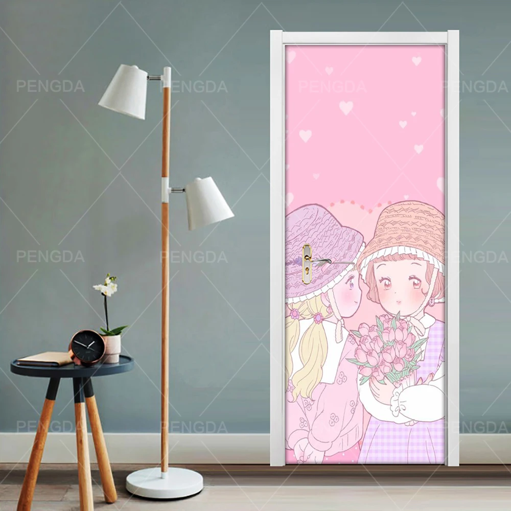 Наклейка на дверь самоклеющаяся DIY ремонт Фреска водонепроницаемый принт мультфильм девушка искусство картина домашний декор Ремонт для спальни