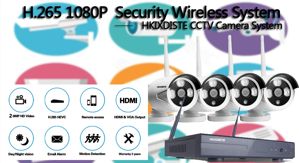 4CH IR HD Домашняя безопасность Wifi Беспроводная ip-камера система 1080P CCTV набор наружная Wifi камера s видео NVR комплект видеонаблюдения CCTV