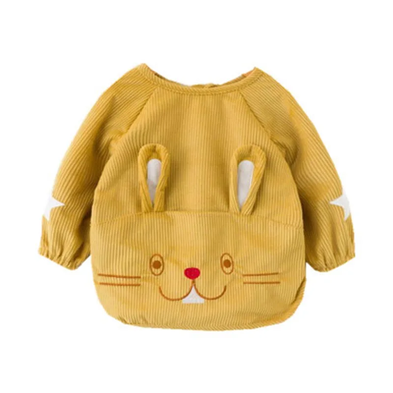 Boy Girl Cartoon Feeding Bibs Baby Extra Soft Natural Cotton Bibs Children Warming Corduroy Drawing Anti-dirty Long Sleeve Apron