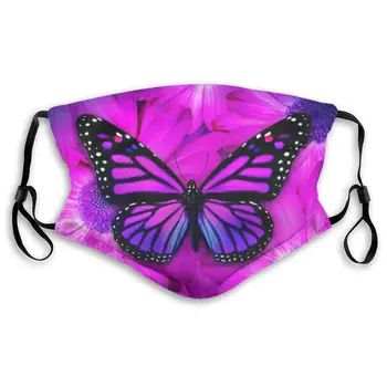 

Purple Butterfly And Flower Print Mouth Masks With Filter Washable And Reusable Anti Dust Breathable Mask With Adjustable Ear