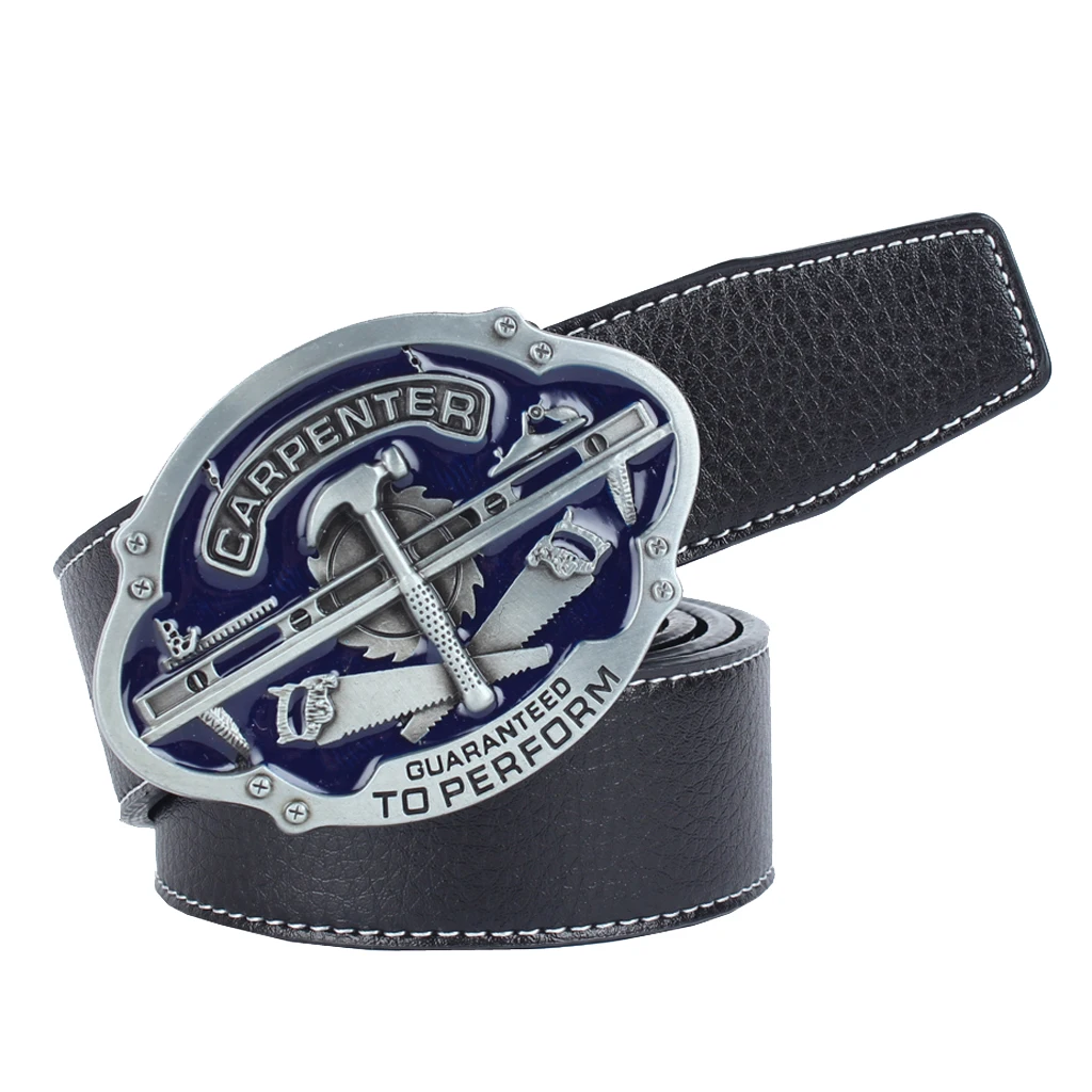 Mens PU Leather Belt Fashion Zinc Alloy Carpenter Tools Buckle Waist Waistband Belt 120cm Adjustable