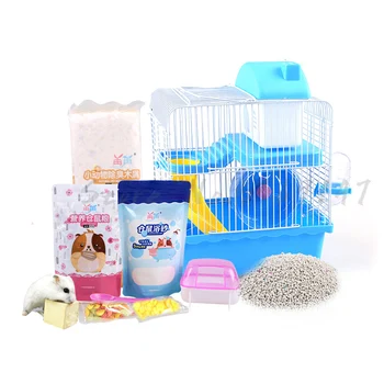 

Hamster Cage Package Supplies Double Villa with Wood Chips Grain Kettle Bathroom Bath Sand