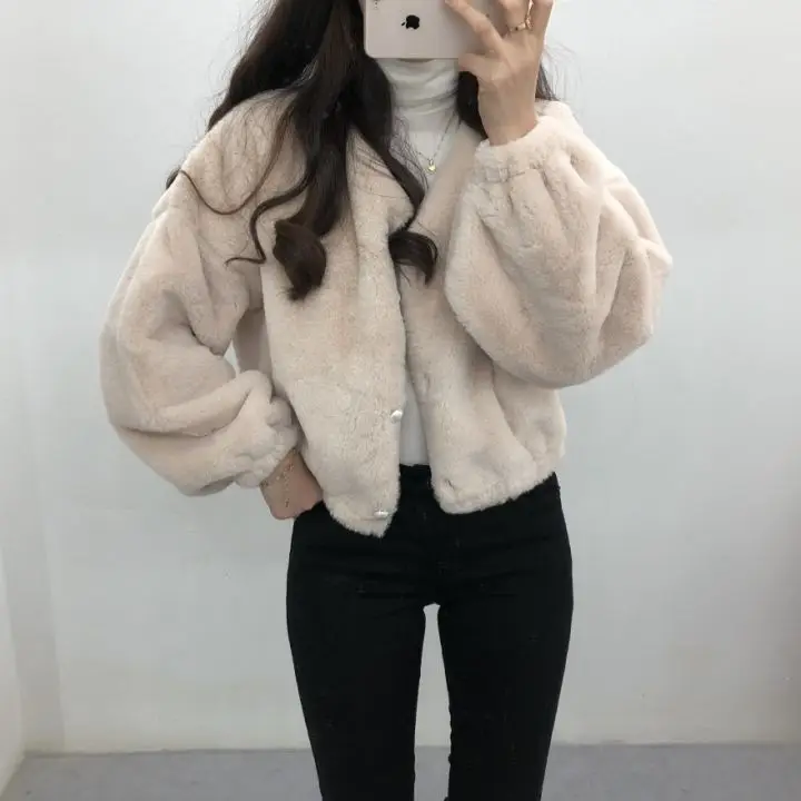 Autumn And Winter New Style Korean-style Imitation Rabbit Fur Short Coat Woolen Jacket
