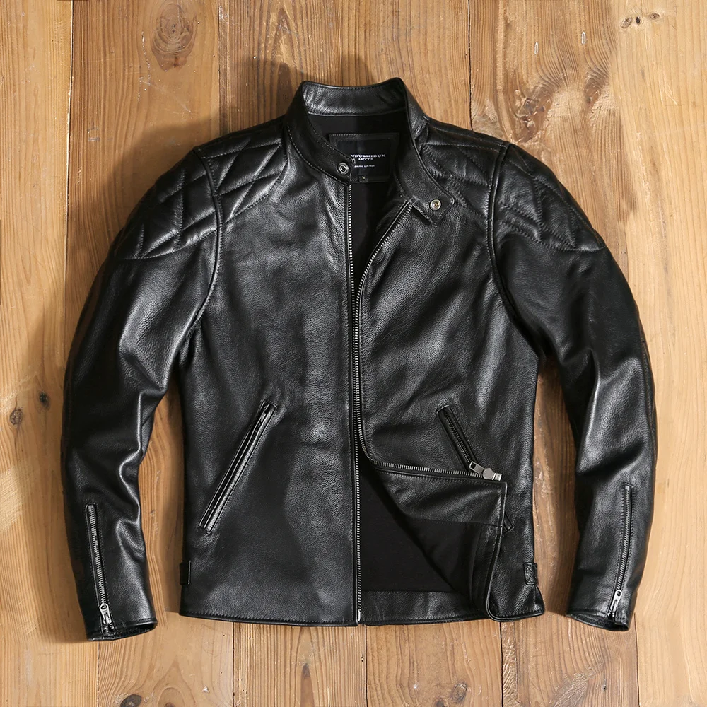 cowhide jacket mens Free shipping.Cool men cheap genuine leather jacket.motor biker orgin cowhide coat.fashion black slim leather cloth.Plus size overland coats