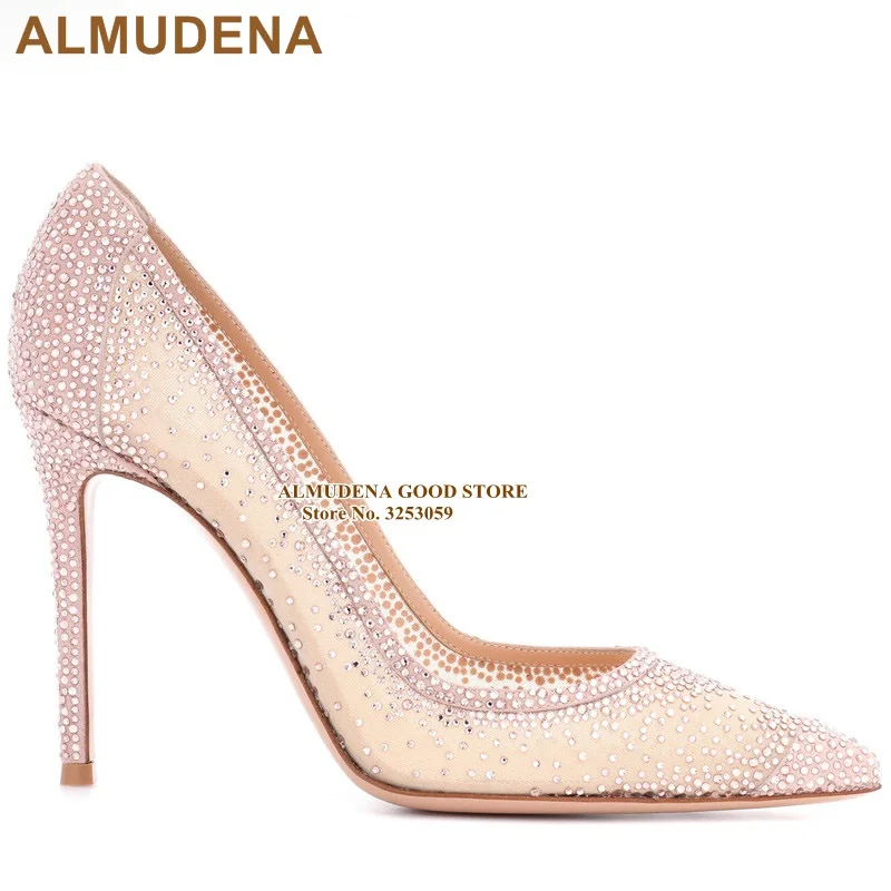 pink as picture ALMUDENA/Новое поступление; шикарные свадебные туфли с украшением в виде кристаллов; сетчатые Стразы в стиле пэчворк; модельные туфли-лодочки; цвет Шампань, черный; блестящие каблуки - Цвет: pink as picture