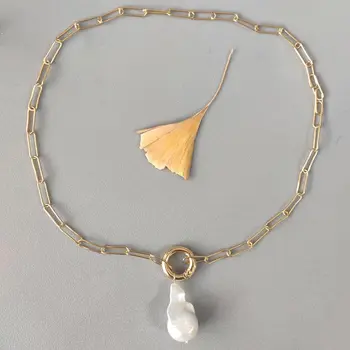 

Punk Hip Hop Stainless Steel Necklace Women Fashion Irregular Freshwater Pearl Pendant Necklaces Statement Wedding Jewelry Gifts
