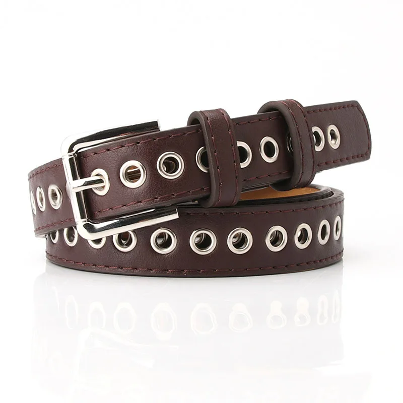 Dark Brown Новые модные женские холщовые ремни, выдалбливают, воздух, отверстие, пояс, длинный, персональный, Повседневный, металлическое кольцо, Дикий Пояс, Ceinture Femme Present - Цвет: Dark Brown