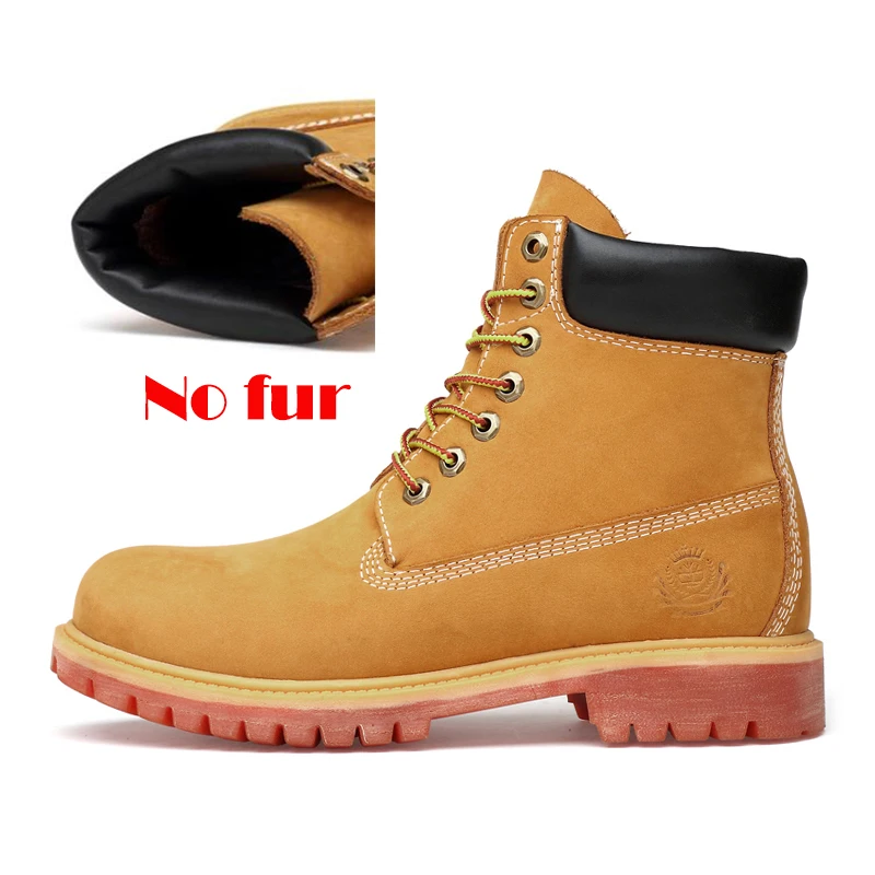 Очень теплые мужские зимние ботинки; ботильоны из натуральной кожи; сезон осень; Водонепроницаемая рабочая обувь; уличные осенние ботинки; мужская обувь - Цвет: yellow no fur