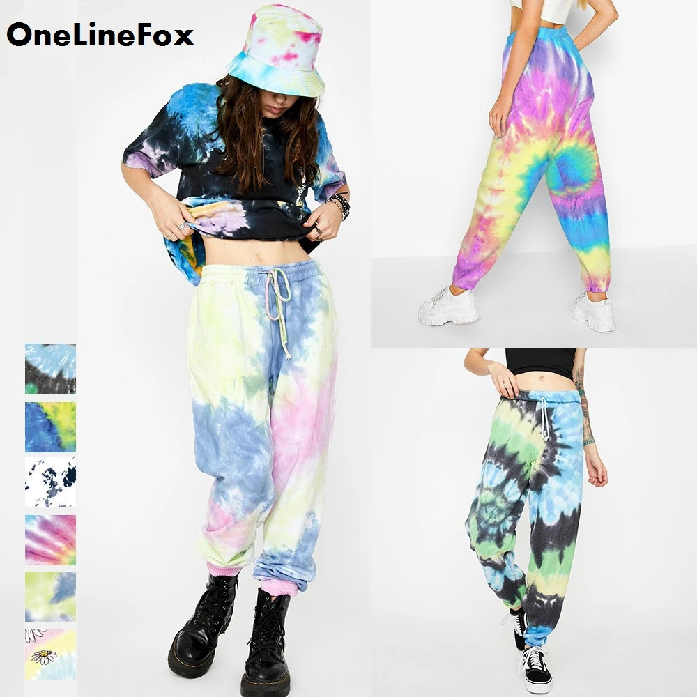 OneLineFox Pink Tie Dye Printed Sweatpants Women Casual Loose Long Trousers Elastic High Waist Pants Capris Joggers Streetwear OneLineFox Pink Tie Dye Printed Sweatpants Women Casual Loose Long Trousers Elastic High Waist Pants Capris Joggers Streetwear