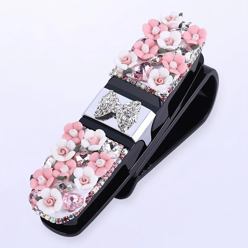 Crystal Car Fastener Clip Sun Visor Sunglasses Fashion Women Diamond Car Glasses Decorative Card Ticket Clip Holder - Название цвета: PK1