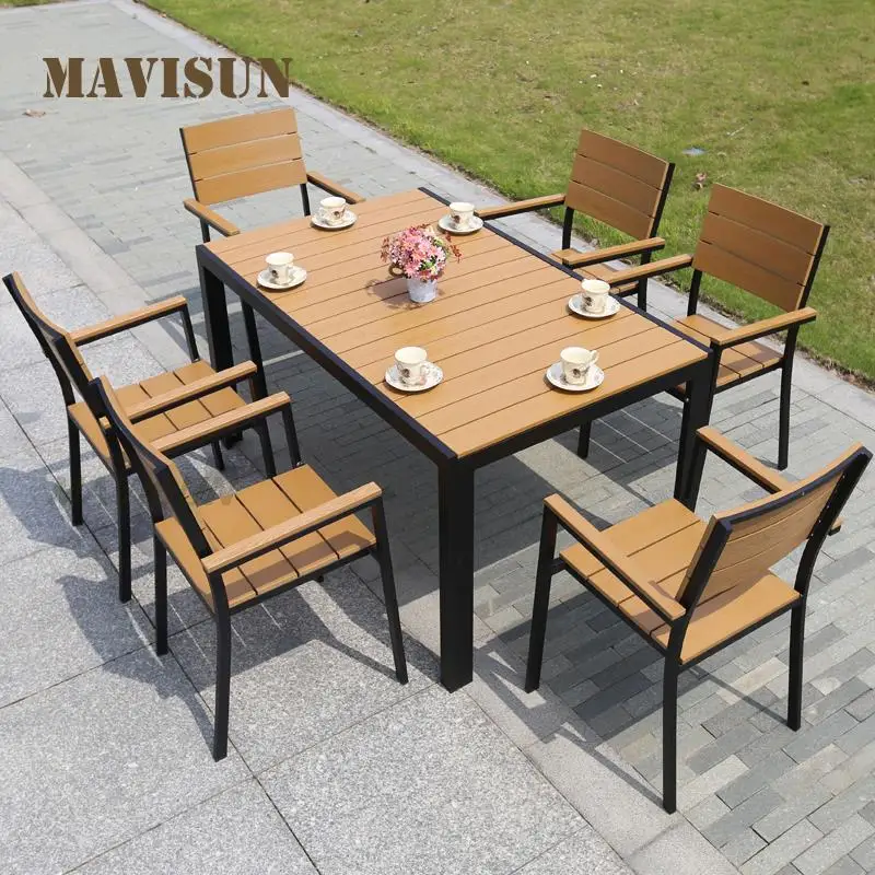Outdoor Garden Lounge Plastic Wooden Table And Chair For The Terrace Courtyard Waterproof Villa Balcony Restaurant Patio