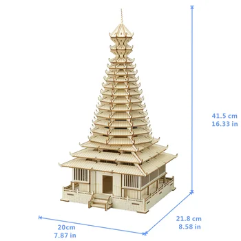 

Sanjing Drum Tower DIY 3D Wooden Puzzle Woodcraft Assembly Kit Cutting Wood Toys For Christmas Gift 3197