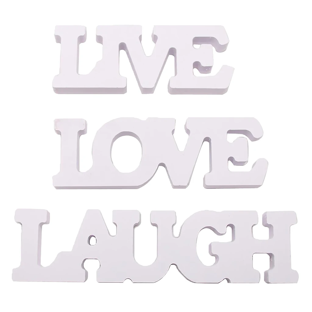 3Pcs/Set LAUGH LIVE LOVE White Wooden Words Sign Decor Wall Art Decoration Home Ornaments Bedroom Living Room Decoration