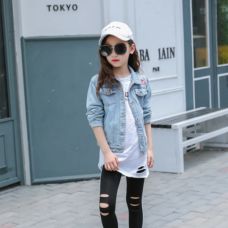 

Girls' Jean Jacket 2018 Spring And Autumn New Style Children Embroidery Jacket Short Tops Big Boy Kids Cowboy Suit
