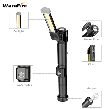 

Portable 7 Modes COB+XPE LED Flashlight Foldable Magnetic Torch USB Rechargeable Work Light for Camping Car Repairing with Clip