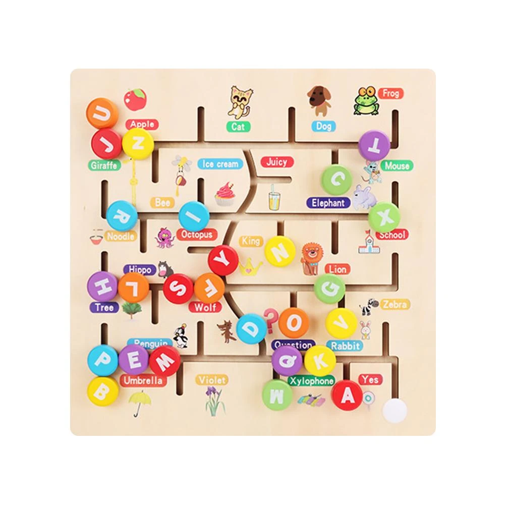木製アルファベット番号パズル迷路ボード色認識子供の教育おもちゃ各文字はその対応する色と単語 パズル Aliexpress