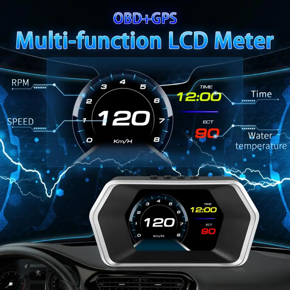P17 Universal Heads Up Display OBD2 HUD Display OBD2+GPS Dual Modes On-board Computer GPS HUD Car Diagnostics Gauges Car Display