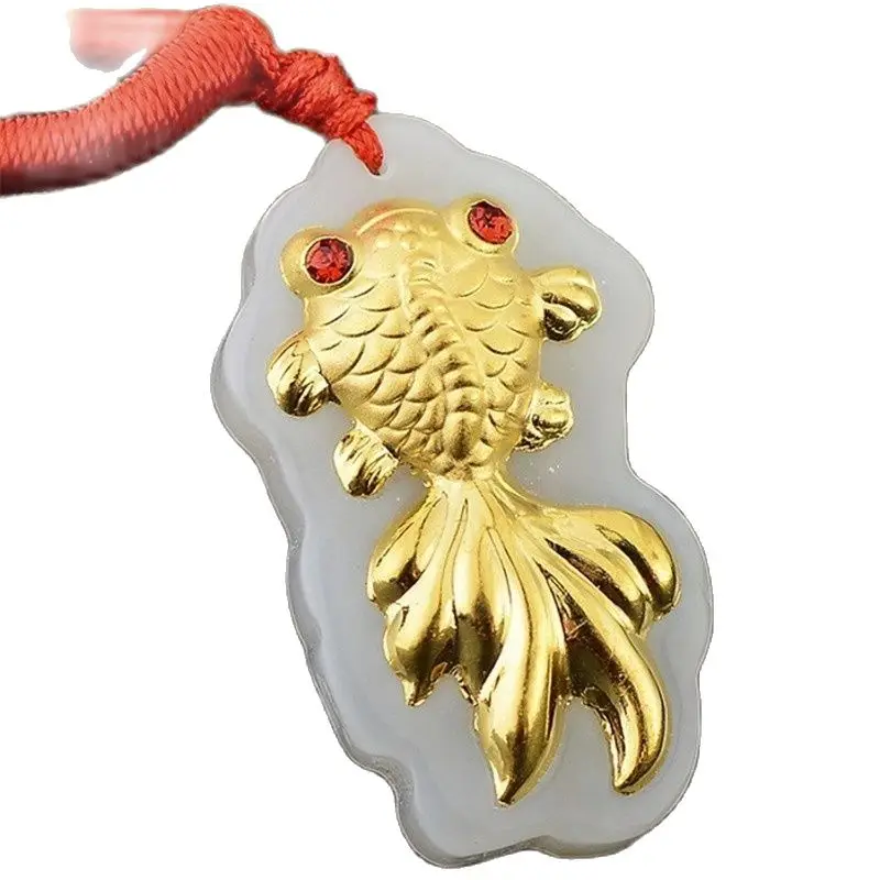 

Chinese Gold-inlaid Jade and Hotan Jade-inlaid Goldfish Pendant
