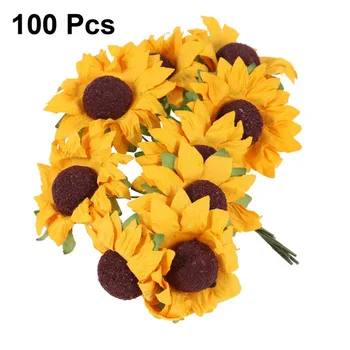 

100pcs Sunflower Paper Flowers Wedding Bouquet Card Decoration DIY Craft Artificial Flowers Party Supplies