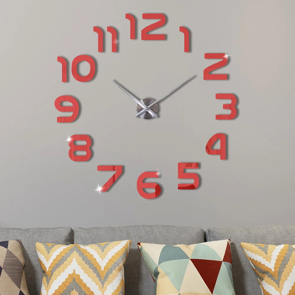25"- 40" Arabic Numbers Large Hands Moderen DIY Frameless Quartz Non-ticking Silent 3D Large Big Mirror Surface Wall Clock