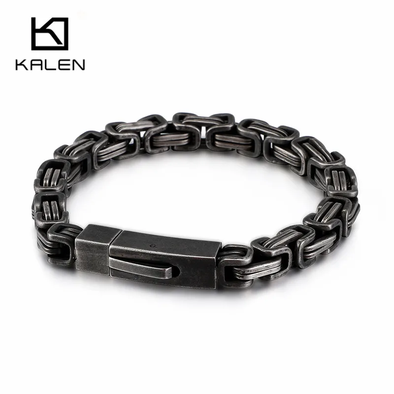 Матовые византийские браслеты на цепочке в стиле панк для мужчин, 21 см, нержавеющая сталь, матовый черный браслет на цепочке, мужские байкерские ювелирные изделия