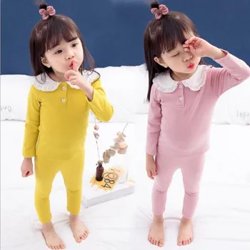 

2019 Spring Autumn Baby girls Pajamas set 2 pcs children kid 100% Cotton Sleepwear Girl Peter pan Collar Shirt+pants Lounge wear