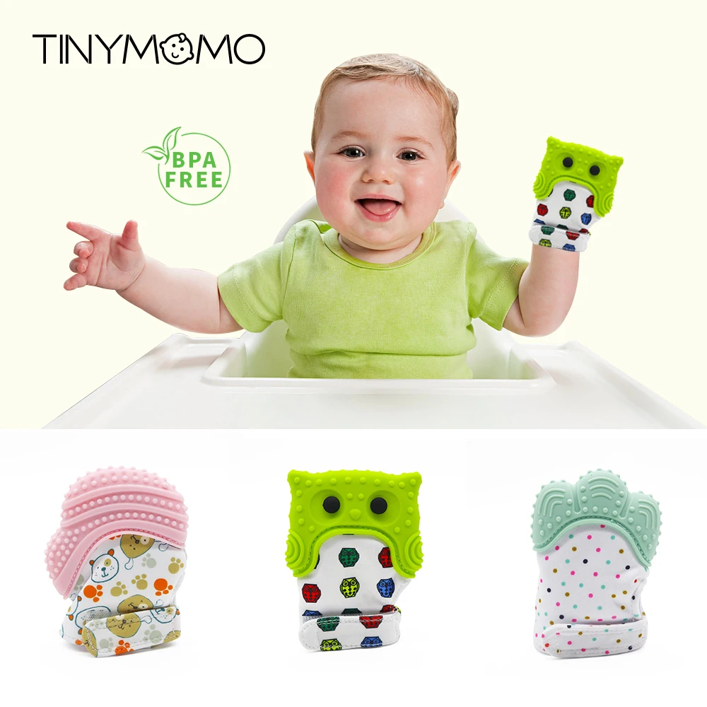 Baby Silicone Teether Mitten Glove Sound Teething Newborn Food Grade