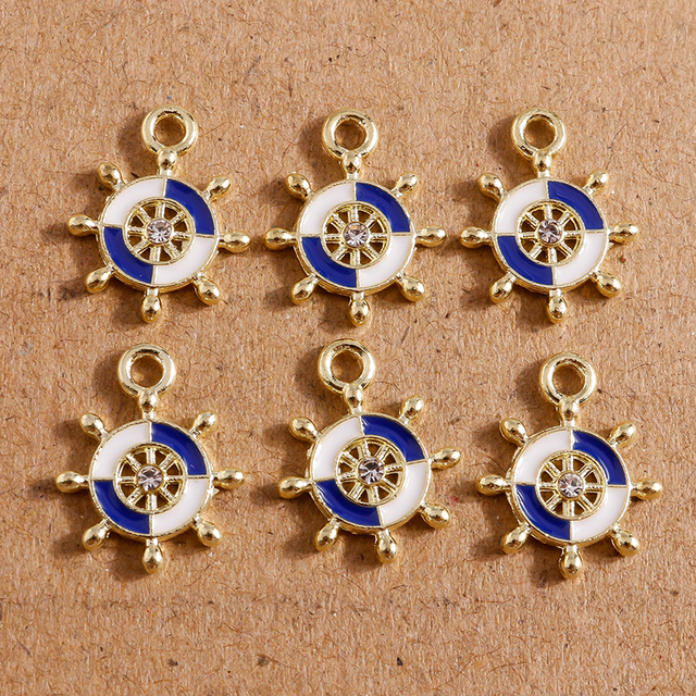 11*14mm Alloy Enamel Rudder Charms for Jewelry Making Cute Drop Earrings Pendant Necklaces Keychain DIY Crafts Accessories