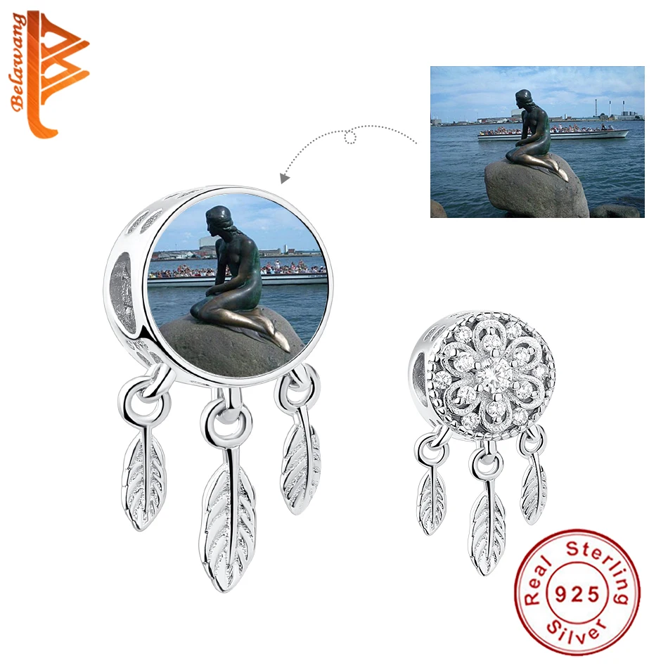 

The Little Mermaid Photo Custom Charm 925 Sterling Silver Dream Catcher Round Beads Fit Original Bracelet DIY Jewelry Making