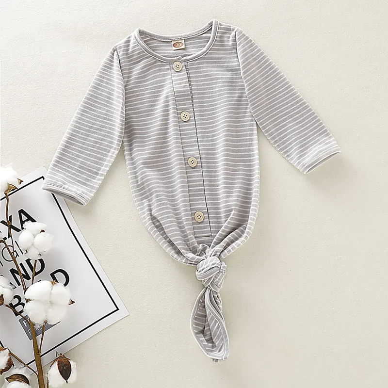 Gray Striped Новинка; одежда для сна в полоску для новорожденных мальчиков и девочек; спальный мешок; одежда для сна; шляпа - Цвет: Gray Striped
