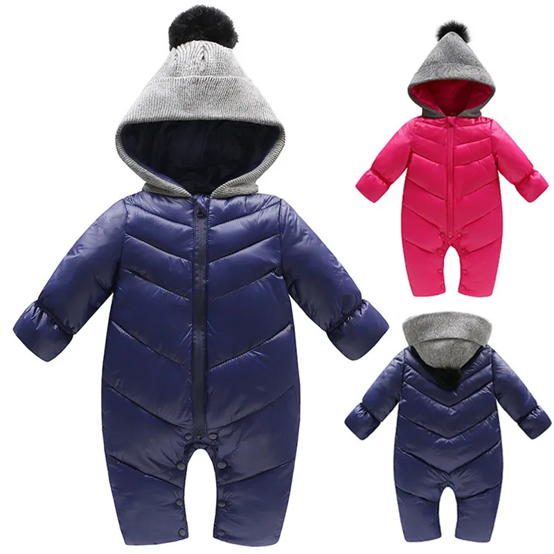 Infant Cotton-padded Clothes Winter Outwear Snowsuit Romper Toddlers Boys Girls Thicken Clothing Hooded Solid Color Baby | Детская