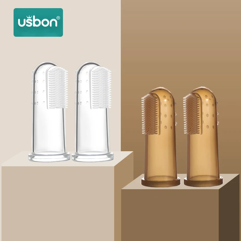 

Usbon Baby Finger Toothbrush Silicon 2PCS+Box Children Teeth Clear Soft Silicone Infant Tooth Brush Rubber Cleaning Baby Brush