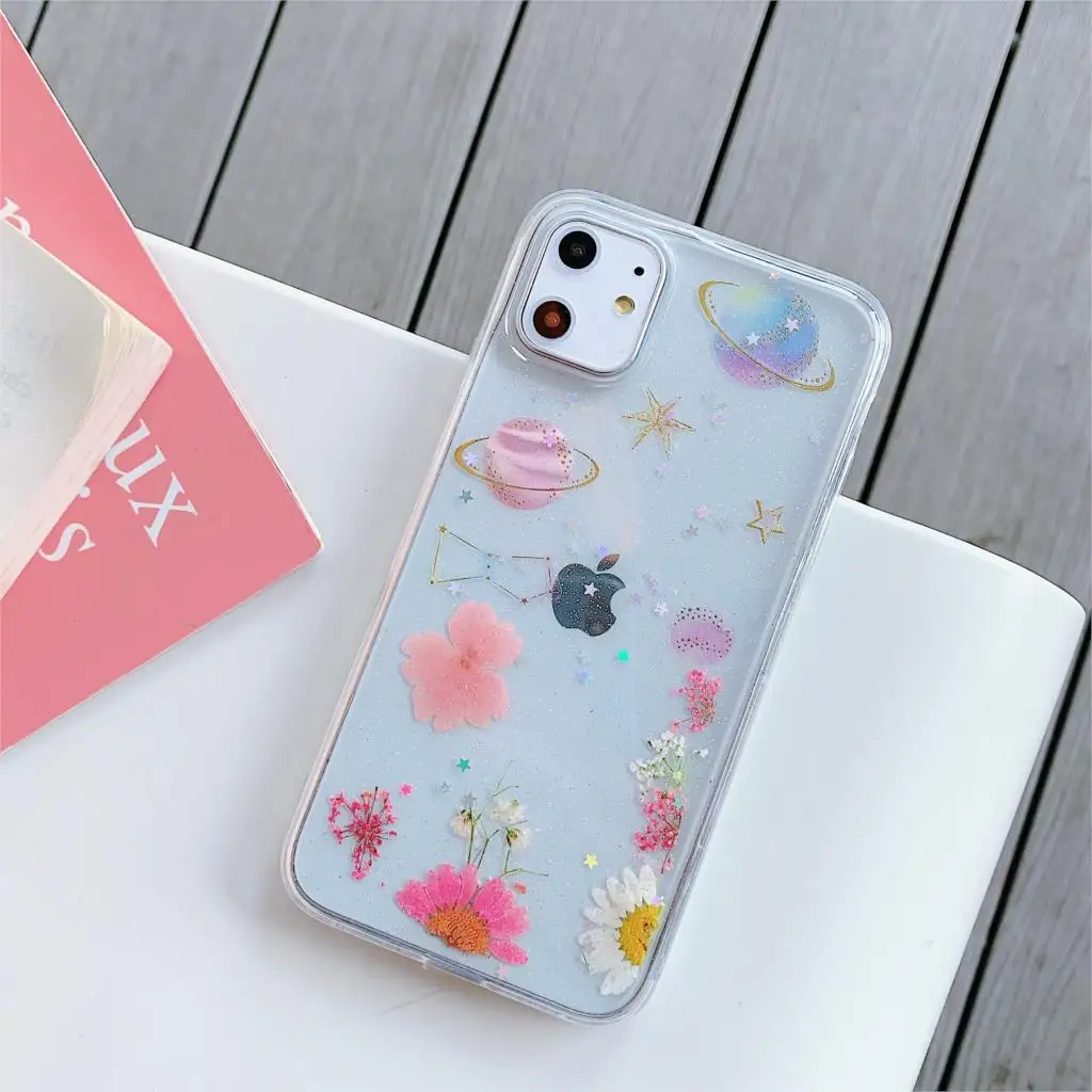 

Space galaxy planet flower Shining Transparent epoxy phone case for iphone 11promax 6 6s 7 8plus cover for iphonexr x xs max