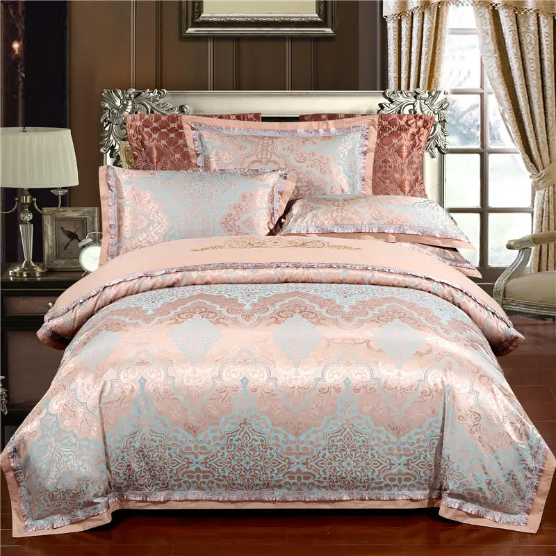 

Luxury Jacquard Bedding Set 4Pcs 100% Silk Cotton Royal Duvet Cover Set Pillowcase Bedsheet bed linen Quilt Queen king size