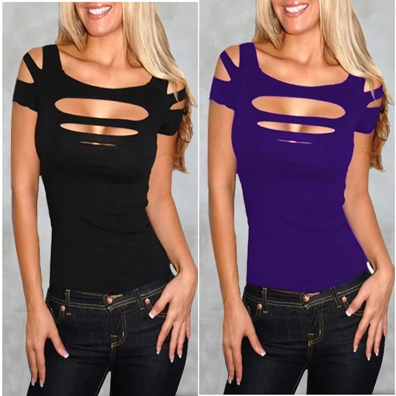 

New 2019 Summer Fashion Short Sleeve Vest T Shirt Female Tops Fitness Slim Dew Bust Stretch Nightclub Sexy Top For Women T Shirt