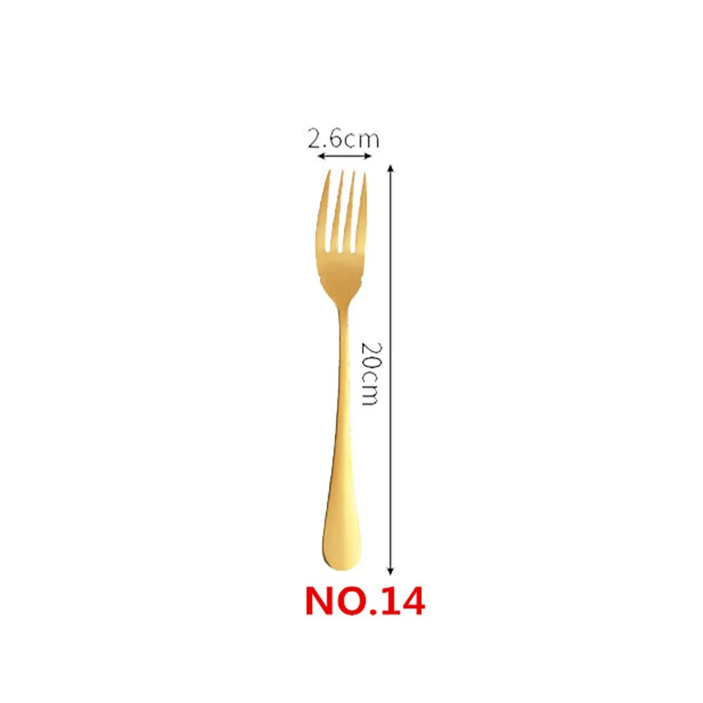 NO.14 Fish Fork 1/5 комплектов, Нержавеющая сталь набор золотых столовых приборов Зеркало Посуда Золотой столовый Услуги совки Ножи вилка Кухня аксессуары - Цвет: NO.14 Fish Fork