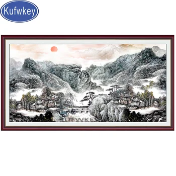 

Chinese drawing diamond painting full square cross stitch Diamond Embroidery Full round Mountain Landscape mosaic set art,