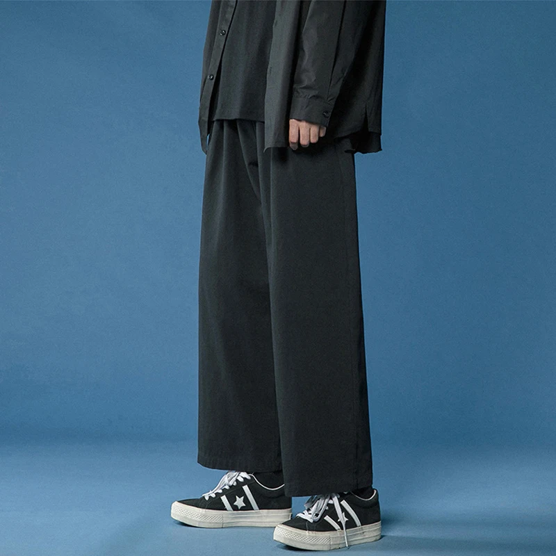 Legible-pantalones de pierna ancha para mujer, pantalón informal de algodón, Retro, largo hasta el tobillo, cintura elástica, holgados, 2021