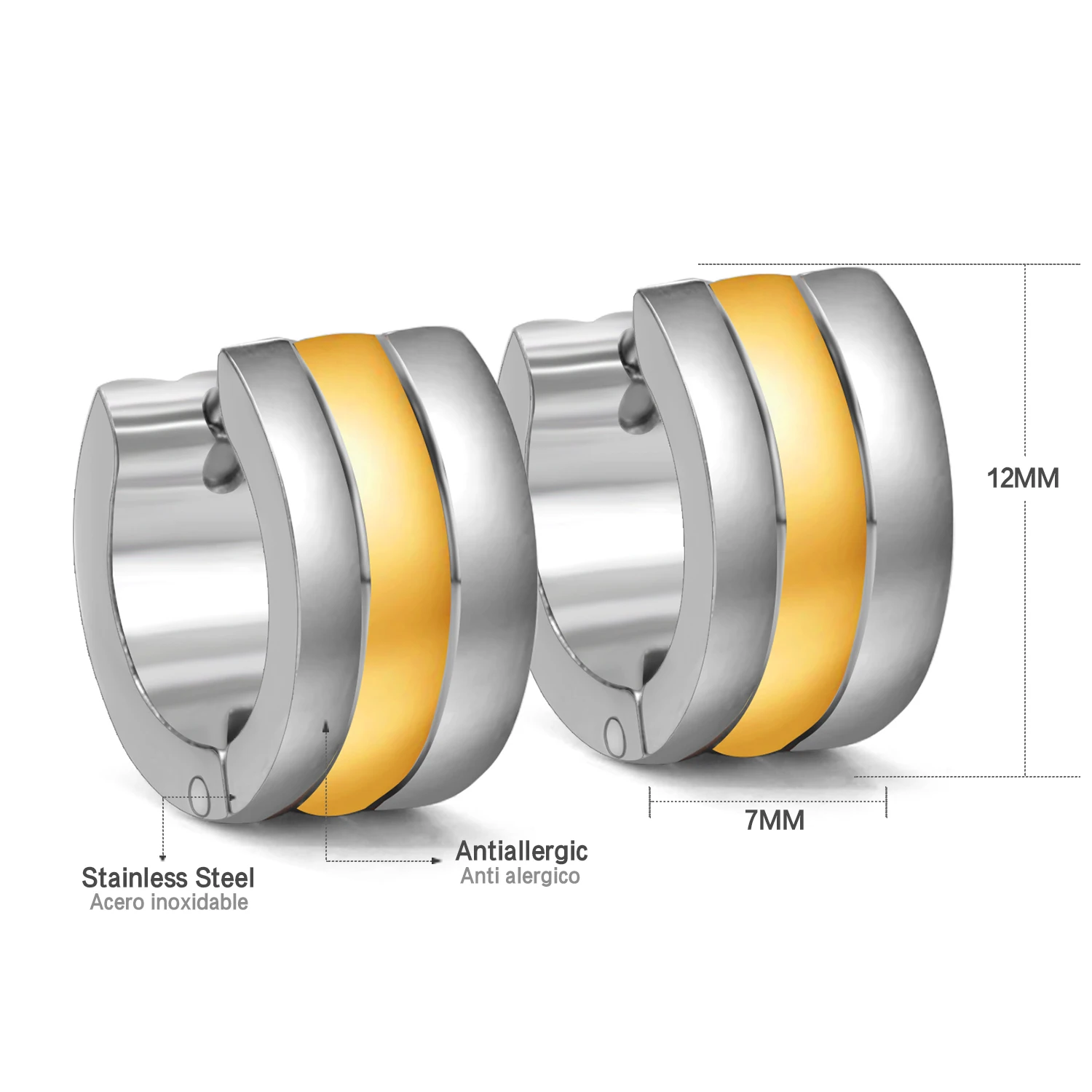 12 Pairs Gold/Silver Color Stainless Steel Hoop Earrings Frosted Punk Ear Stud for Women/Men Fashion Jewelry Gift Accessories