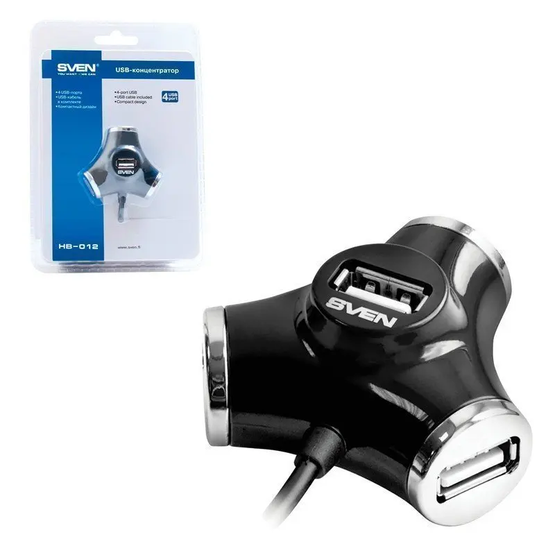 Хаб SVEN HB-012 USB 2.0 4 порта кабель 1 2 м черный SV-008482 | Электроника