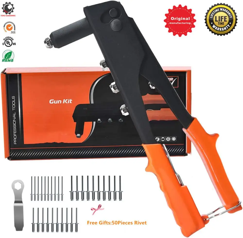 Rivet Gun,Professional Rivet Gun Kit with 50PCS Metal Rivets,Single Hand  Manual Rivet Tool for Automotive, Railway,Instrument - AliExpress