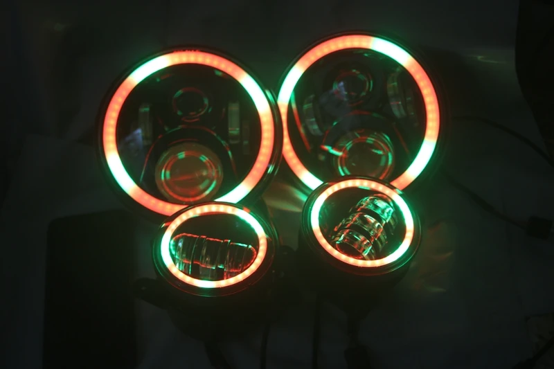 Погоня вращающийся " RGB светодиодный фары+ 4" Противотуманные фары Bluetooth управление для 1997~ Jeep Wrangler JK TJ LJ CJ Sahara Rubicon