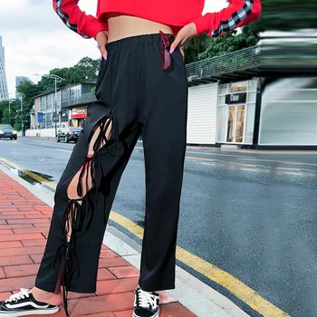 

Pants Women New High-waisted Trousers for Women Hollow Out Fastens Woman of Recreational Straight Tube Pants