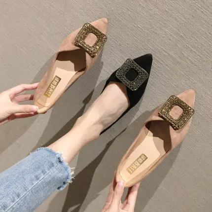 

Fashion trend 2020 spring new Korean version of the wild square buckle pointed soft bottom women's shoes comfortable shallow sin
