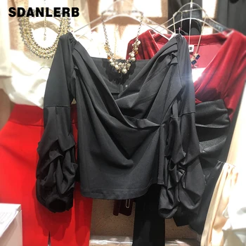 

2020 Spring New Korean Fashion Puff Sleeve Top V-neck Pullover Long Sleeve Shirt Women's Temperament Blouse Blusas Femme White